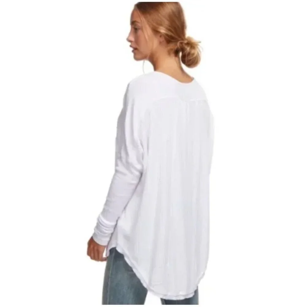 Free People Leo Henley Long Sleeve Tunic Top in White Size Small